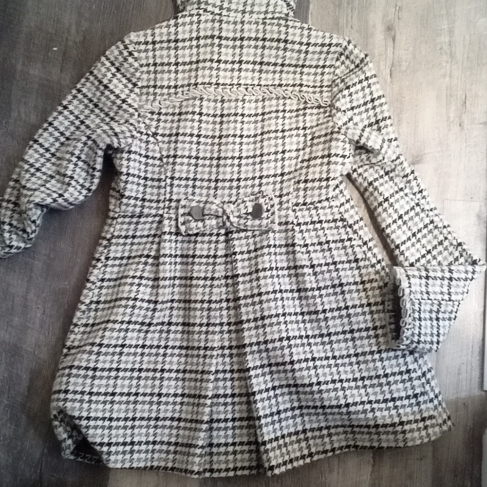 Rewind Women’s Houndstooth Coat Ruffle Trim Button Front Jacket Black Gray Sz S - Picture 10 of 14
